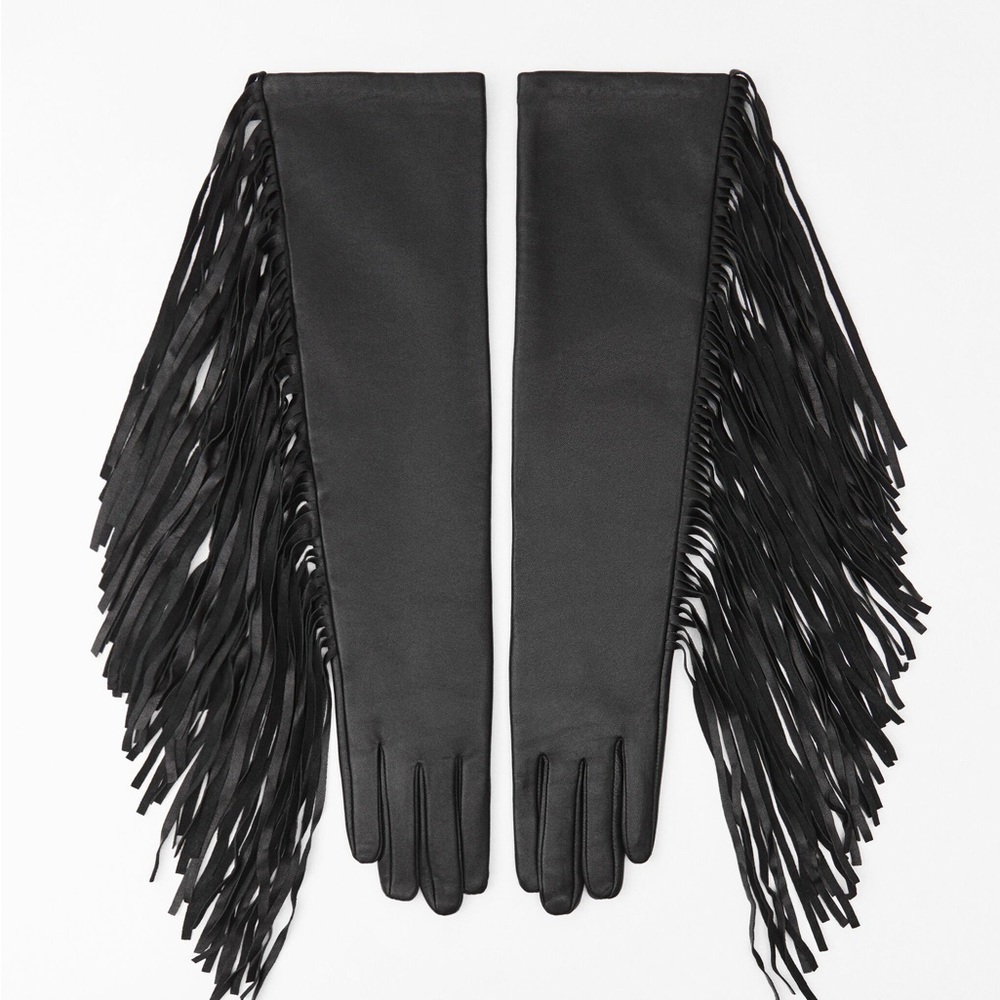 Rave/Festival fringe Faux leather long gloves